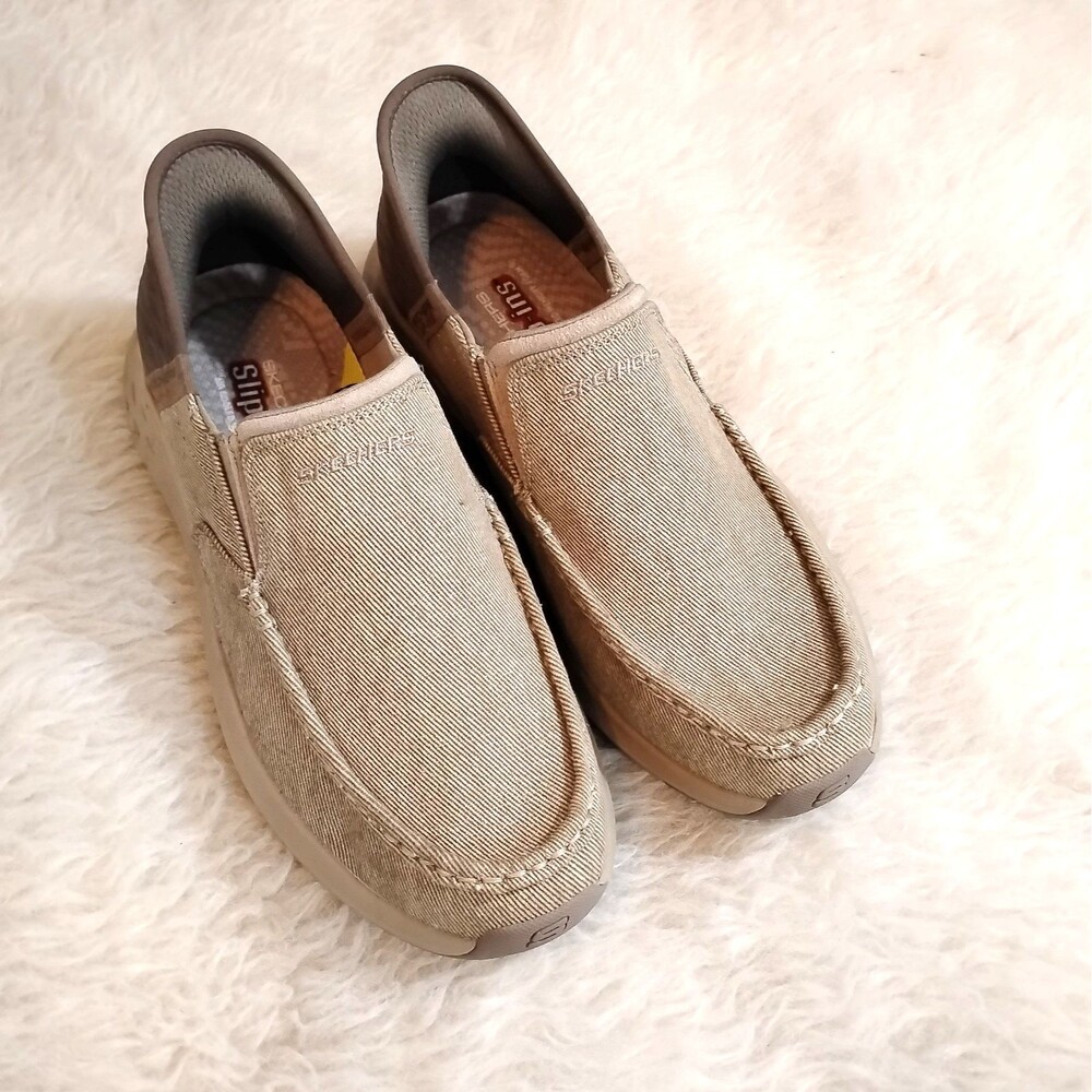 Skechers Slip ins Mens Size 10 Beige Slip On Shoes Sneaker gogo mat ARCH